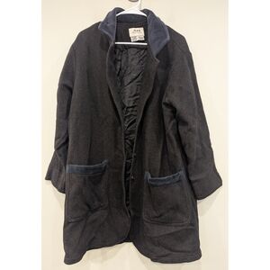 Flax Lagenlook Black Wool Button Front Long Coat Size Small